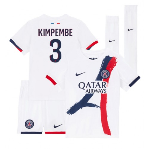 Otroški Nogometni dresi Paris Saint-Germain Presnel Kimpembe #3 Gostujoči 2024-25 Kratek Rokav (+ Kratke hlače)